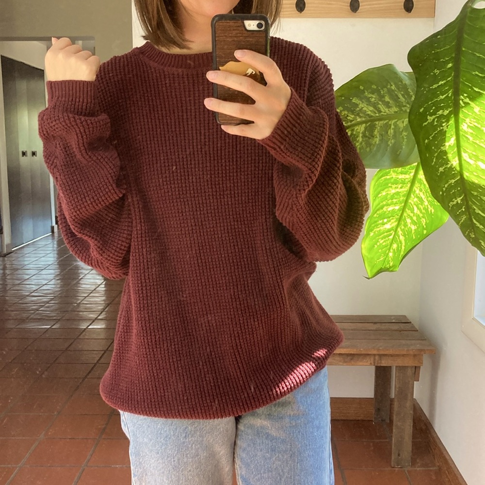 Chunky Cotton Knit Wine Sweater